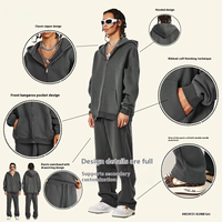 Ensemble sweat à capuche zippé et pantalon décontracté pour homme, couleur unie, tendance automne, 345G, col à capuche, grande taille, hiver