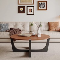 Table basse ovale de petite taille en gros avec plateau en bois massif et plateau en verre, design minimaliste haut de gamme, mobilier de salon