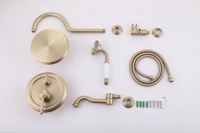 Ensemble de douche moderne WEIHAO en laiton massif brossé or, haute pression, économie d'eau, 3 fonctions, avec douchette pluie, robinet de baignoire et douchette à main