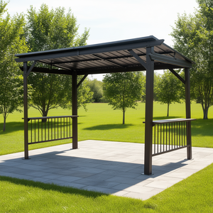 Hardtop Outdoor BBQ Grill Gazebo 6.5x12FT Galvanized Steel Roof Metal Canopy With <b>Side</b> Shelves Brown Ceiling - Product Image 2