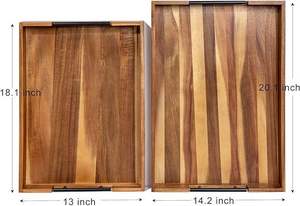 Custom <strong>Wooden</strong> Tray Set of 2 Serving Tray Fruit <strong>Plate</strong> with with Metal Handles Rectangle Rustic Serving Trays for Breakfast - Product Image 4