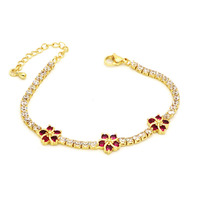 Fanhua Schmuck 18K Vergoldetes Edelstahl Buntes Zirkon-Blumen-Tennisarmband