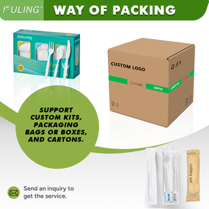 طقم أدوات مائدة بلاستيكية FULING متوسطة الوزن 2.5 جرام، أبيض، مخصص، بالجملة، يشمل ملعقة وشوكة للاستخدام مرة واحدة مع منديل - Product Image 5