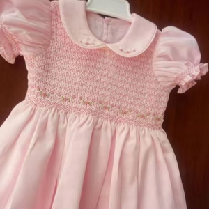 Vestido informal de media manga Floral para niñas, conjunto de 1 pieza de verano con botones cubiertos antibacterianos de secado rápido transpirable de algodón 100% - Product Image 3