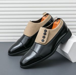 <span class=keywords><strong>Mocasines</strong></span> de cuero de color combinado para <span class=keywords><strong>hombre</strong></span> Estilo de botón de cabeza puntiaguda con característica plana para trajes Zapatos de un pie - Product Image 1