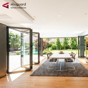 Lahore Pakistan Chống Trộm Có Thể Gập Lại Khu Dân Cư Phía Trước Cửa Hiện Đại Không Khung Nhôm Góc Bi Gấp Thủy Tinh Sân Cửa - Product Image 2