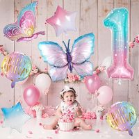 Ballon en aluminium papillon animal de dessin animé pour enfants, ensemble de décoration de fête d'anniversaire 1-9 ans, version brillante, 220g, emballé sous sac à air