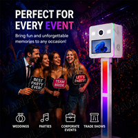 Cabina de Fotos Instantánea con Doble Pantalla de 15.6 Pulgadas, Cámara DSLR, Impresión Instantánea, Pantalla Táctil de Alta Resolución, Luz RGB, Soporte Metálico para Bodas y Fiestas