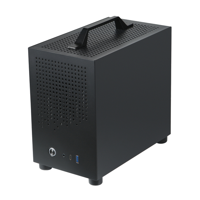 High Performance Mini ITX Gaming Computer Case Vertical with Side Panel Window SID Keyboard Small Metal Chassis Cool Fan Stock