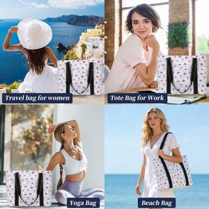 Borsa Tote da Donna con Scomparto per Laptop e Portabicchieri, Motivo Navi, in Nylon, 16x6.5x13 Pollici, per Lavoro, Viaggi, Palestra, Spiaggia, Insegnanti, Scuola, Mamme - Product Image 2