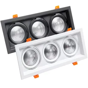 Ceiling recessed square downlight double heads triple heads rectangle cob spotlight grill light