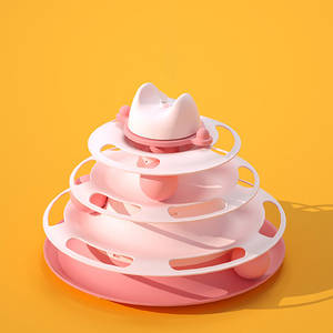 Bestseller Vier schicht ige Spur Cat Spinner Toy Kleine Plastik feder Teaser Wand Space Tower Spiel platte Cat Turntable Toys - Product Image 6