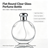 Flacon pulvérisateur vide en verre transparent rond et plat de 30 ml, flacon de parfum de voyage rechargeable de luxe