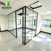 Cloison de séparation en verre noir à grille, cadre en aluminium, séparateur de bureau pour salle de réunion