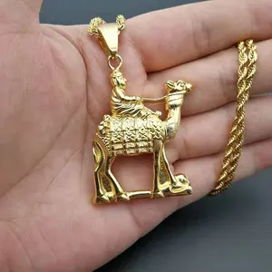 Ägypten Schmuck Vergoldeter Edelstahl Animal Design Halskette Arab Camel Anhänger Schmuck Großhändler