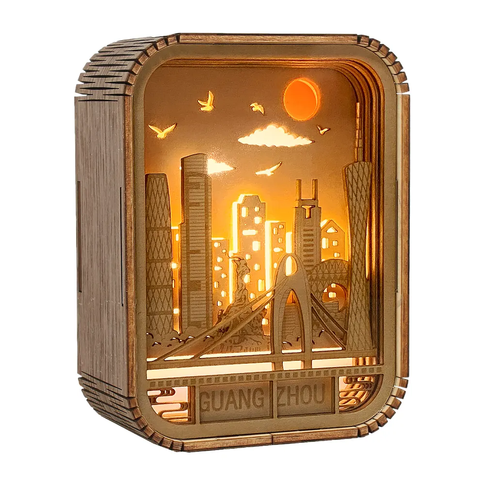 Factory Wholesale Carved Wood Lamp USB Night Light Carving 3D Wall Art Frame Home Decor