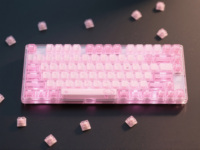 Keyboard Kantor/Gaming 130-Key Ultra-Transparan PBT Anti-Kuning yang Dapat Disesuaikan dengan Keycaps Kristal Pink Profil 60%-100% OEM/MDA