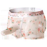 Celana Dalam Boxer Pria Model Mid-Rise Berbahan Mesh Bernapas, Motif Bunga Estetis, Desain Unik dengan Lubang Kelinci, Slim Fit untuk Olahraga