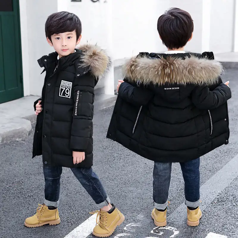 Trẻ Em Thời Trang Mới Mùa Đông Outwear Cho Bé Trai Ấm Trùm Đầu Dài Coat 90% Cotton Bé Giản Dị Áo Khoác Quần Áo Cho Bé Trai Trẻ Em Parkas