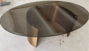 <span class=keywords><strong>Table</strong></span> basse <span class=keywords><strong>ronde</strong></span> de centre de thé en métal demi-cercle en verre trempé de style simple moderne noir et or - Product Image 2