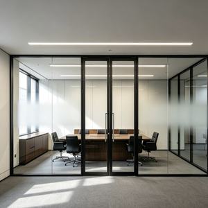Cloison de séparation industrielle en verre trempé pour bureau, cadre en aluminium courbé et droit sur mesure, séparateur décoratif de sécurité - Product Image 3