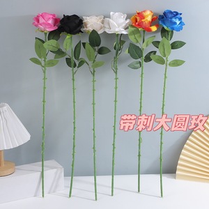 Rose artificielle à branche unique en tissu velours avec épines pour décoration de mariage, vente en gros - Product Image 1