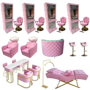 2025 최신 유럽 스타일 화이트 미러 스테이션 핑크 스타일링 의자 샴푸 의자 세트 5 년 보증 - Product Image 1