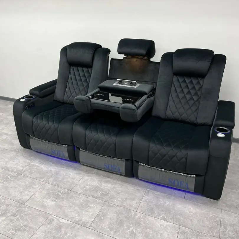 best recliner sofa theater furniture fabric cinema seat home movie room seating electric lazy boy chair with LED cup holder