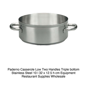 Shallow Stainless Steel Casserole Pot Ø 32 cm H 12.5 cm, 10 L, Triple-Layer Base Paderno - Product Image 2
