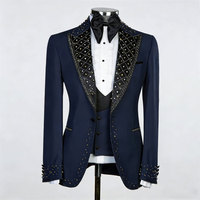 Nouveau costume de mariage pour homme, 2 pièces, veste et pantalon, design de créateur, bouton unique, perles, strass thermocollés, tenue de soirée
