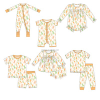 Romper Bayi Lengan Pendek Serat Bambu Bermotif Satu Potong dengan Ritsleting Depan dan Trim Kontras untuk Pemakaian Sehari-hari