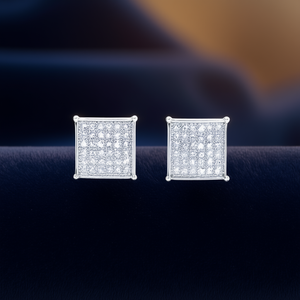 Boucles d'oreilles clous en or blanc E641, carrées, avec micro-incrustations de strass en cristal, bijoux classiques pour femme, à porter au quotidien - Product Image 2