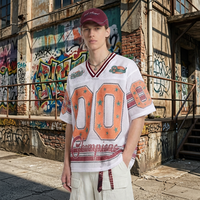 Maillot de football américain rétro en maille unisexe, col en V, manches courtes, t-shirt imprimé numérique, coupe ample, hauts de sport d'été