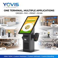 Terminal de service client en libre-service SMART YOVIS F4 en aluminium pour musées, avec terminal de paiement intégré, scanner QR/code-barres et imprimante