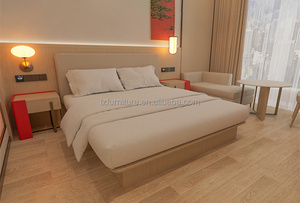 Modern Commercial Hospitality Furniture Hotel Twin Bedroom Set Cheap Wooden Beds Frame with Upholstered <b>Headboard</b> & Nightstand - Product Image 5