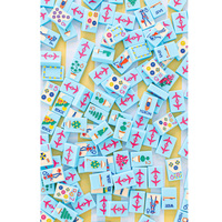 Jeu de tuiles de mahjong américain en acrylique, motif parasol de plage topiaire peint à la main, Blue Riviera Jet Set, pliable