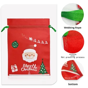 In Stock Recyclable Non-Woven Drawstring <b>Christmas</b> <b>Gift</b> <b>Bags</b> 26x36cm for <b>Christmas</b> Eve Snack Packaging Santa Claus Design - Product Image 4