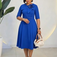 Robe d'automne tendance D3377 pour femme, décontractée et élégante, à manches mi-longues, col rond, coupe trapèze, idéale pour le bureau ou l'église, style africain, avec ceinture