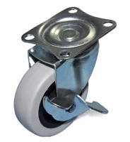 Roue pivotante HJ Caster Grey 75X25mm, plaque pivotante en polypropylène TPR, roulement à billes en acier, frein de glissement, capacité de charge de 70 kg