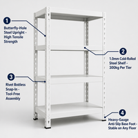 Étagères métalliques robustes à 4 niveaux, étagères de rangement pour atelier et entrepôt, étagères de rangement robustes, étagères en acier sans boulons