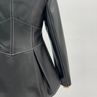 Veste en cuir PU tendance pour femmes avec fermeture éclair, col rabattu, vêtements d'extérieur pour le streetwear, tenue décontractée quotidienne