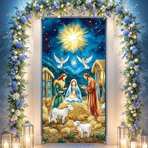 Banner Navideño Personalizable para Puerta con Diseño de Nacimiento del Niño Jesús, Decoración para Fiestas en Casa, Pancarta Colgante para Ventana - Product Image 1