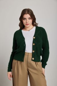 Cardigan da <span class=keywords><strong>Donna</strong></span> Autunno Inverno Verde Facile da Indossare con Scollo a V Standard Dettagli con Bottoni Dorati Premium Stile Vintage Maglione 100% Cotone - Product Image 5