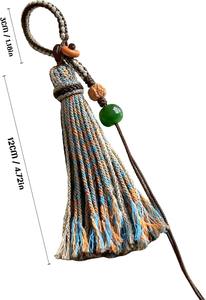 พวงกุญแจถักไหมพรมทำมือพร้อมพู่ห้อยตกแต่งด้วยลูกปัดซินนาบาร์และหยกขาว เหมาะสำหรับผู้หญิง ใช้กับกุญแจรถหรือกระเป๋าเป้ - Product Image 3