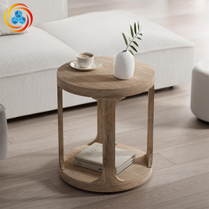 Round Natural Wood Tea <b>Table</b> Open <b>Storage</b> Shelf Modern Accent <b>End</b> <b>Table</b> for Living Room Home Furniture Easy Assemble - Product Image 2