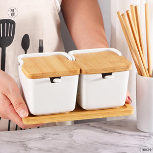 Ensemble de pots à épices en céramique Dhyangyuan avec couvercle en bambou, stockage hermétique pour assaisonnements solides, récipient à condiments de cuisine, taille M - Product Image 5