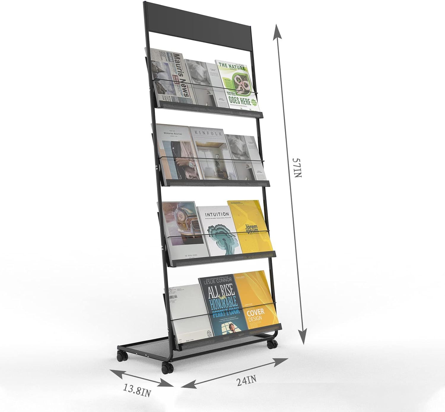 4-Layer Floor-Standing Brochure Display Stand with Wheels for Office and Exhibitions — view 2