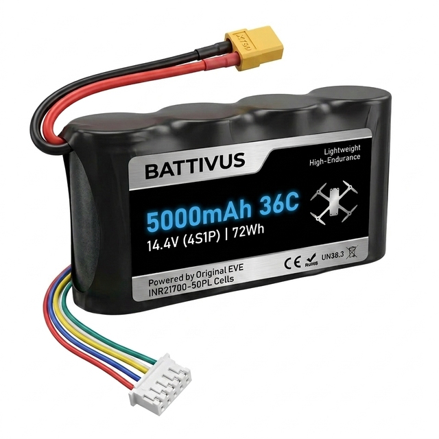 Battivus Grade a 50PL 25C Rate 4S1P 4S 14.8V 5000Mah XT60 UAV Lithium Ion Battery Pack Low IR 21700 All Tab Fpv Drone Batteries