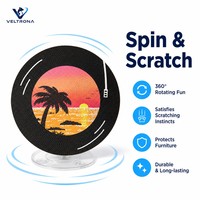 Griffoir pour chat en vinyle avec base rotative, motif montagne enneigée au centre, tapis à gratter pour chats