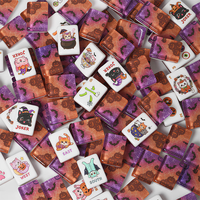 Jeu de Mahjong en Acrylique à Motif Chat de Dessin Animé d'Halloween, Tuiles Entières Imprimées Double Couche, Pliable et Portable, Jeu Américain pour Fêtes Familiales